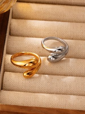 Irregular Stainless Steel Ring Opening Adjustable Glossy Cross Winding Ring