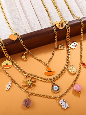 New Creative Halloween Series DIY Pendant Necklace Stainless Steel 18K Gold Plating Necklace