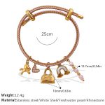 color: SL226PGG Pink Gold Cord Multi-charm Bangle