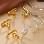 Minimalist Design Double Ring Non-Piercing Ear Clip Copper Plating 18K Gold Geometric Lines Advanced Earrings for Women
