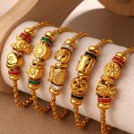 Gold Adjustable Bracelet with Diamond Decorative Beads Exquisite Retro Everyday Joker Ornament