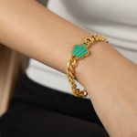 color: E328-Natural Turquoise Gold Bracelet -15+3cm