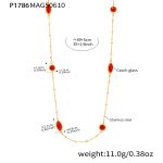 color: P1786-Gold Red Glass Stone Necklace 89+5cm