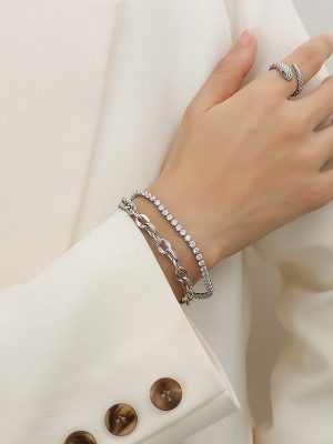 Marka French Personality Chain Starry Zircon Double-Layer Stainless Steel 18K Gold Plated Bracelet for Women