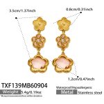 color: TXF139-Champagne Zircon Flower Gold Earrings