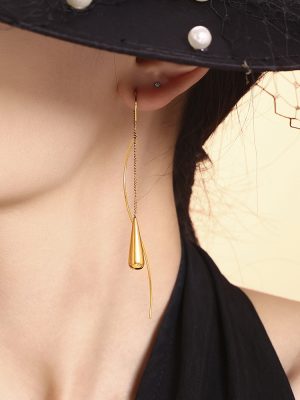 Water Drop Tassel Women's Earrings Light Luxury Design Stainless Steel Hanging Earrings Eardrop Earring
