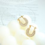 Non-Fading Personality Affordable Luxury Full Rhinestone Zircon Inlaid U-Shaped Earrings Female Stainless Steel Gold-Plated Earrings Female