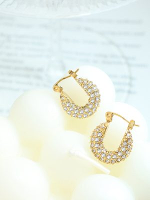 Non-Fading Personality Affordable Luxury Full Rhinestone Zircon Inlaid U-Shaped Earrings Female Stainless Steel Gold-Plated Earrings Female