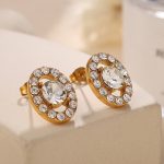 Light Luxury Stainless Steel Plated 18K Oval Rhinestone Inlaid with Rhinestone Earrings Stud Earrings for Women All-Match