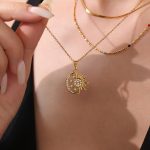 5A Zircon Sun Moon Pendant Twin Clavicle Necklace Stainless Steel 18K Gold Non-Fading Women's Jewelry