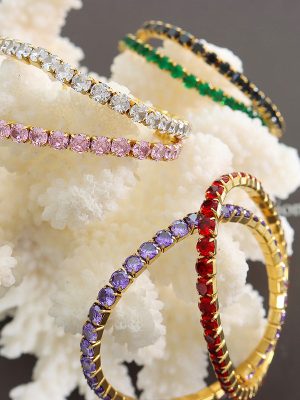 Light Luxury Stainless Steel Multi-Color Zircon Elastic Wire Bracelet 18K Gold Plating Four-Corner Buckle Jewelry Dragon Boat Festival