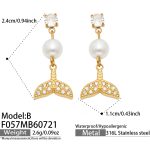 color: F057-B Style White Zircon Fish Tail Gold Earrings