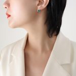 color: F073-Green Zircon Steel Color Earrings