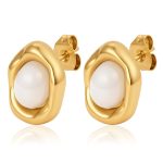 color: Bean Stud Earrings White Stone Head Gold