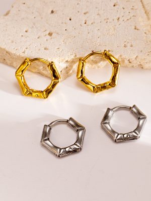 Light Luxury Geometric Bamboo Earrings Women's Stainless Steel Ear Clip Simple Earrings
