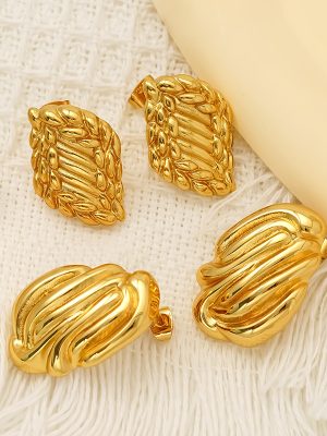 Vintage Weave Stud Earrings Women's High-Grade Stainless Steel Earrings Temperament Golden Earrings