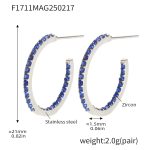 color: F1711-B Style -Steel Color Inner & Outer Blue Zircon Earrings -21mm