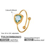 color: TXA265-Light Blue Triangle Glass Stone Open Ring -8-Size 10