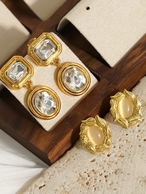 Stainless Steel 18K Gold Plating Zircon Earrings Advanced Retro Affordable Luxury Earrings