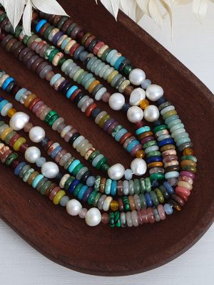 New Ethnic Retro Baroque Freshwater Colorful Pearl Natural Stone Handmade Beaded Necklace Ornament Women
