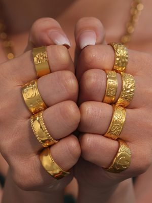 Karst Open Ring Cold Stainless Steel Color Retaining Index Finger Ring Bracelet Combination