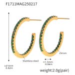 color: F1711-B Style -Gold Inner & Outer Green Zircon Earrings -21mm
