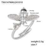 color: TXA147-Steel Color Bee Ring -One Size -Size 7