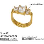 color: A718-Three Layer White Zircon Gold Ring -Size 7