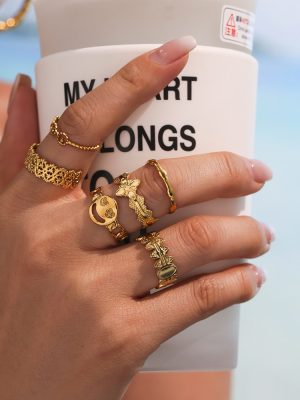 Best-Selling Geometric Open Hollow Ring Female Design Stainless Steel Non-Fading Index Finger Ring