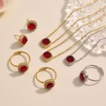 New Large Single Diamond Square Zircon Necklace Ring Stud Earrings Light Luxury and Simplicity Stainless Steel Women's Jewelry Set