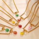 Twelve Constellation Color round Plate Pendant Knotted Necklace Stainless Steel 18K Gold Plating Dopamine