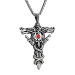 color: Double Dragon Red Rhinestone + Stainless Steel Chain