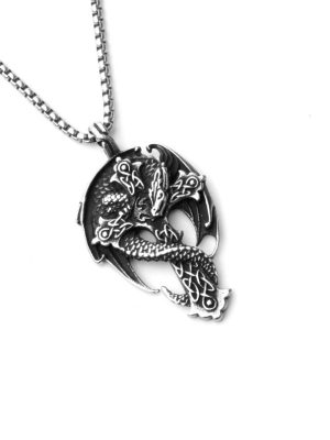Celtic Dragon Pendant Men's Cross Metal Necklace Stainless Steel Viking Totem Dragon Wing Ornament
