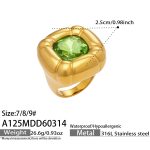 color: A125-Green Color Glass Stone Ring / size: US 7