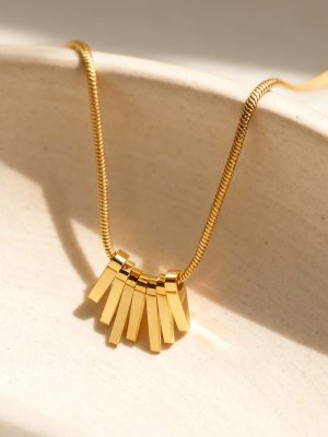 18K Gold-Plated Tassel Necklace Stainless Steel Snake Bones Chain Minimalist Vertical Bar Geometric Lock