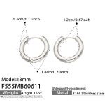 color: F555-Plain Ring Steel Color Earrings -Outer Diameter 18mm