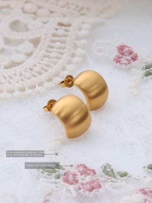 Simple Retro Fashionable Temperament C- Shaped Stainless Steel 18K Gold Plating Female Earrings Ear Studs Accessories