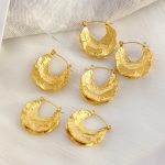 High-Key Dignified Stainless Steel Leaf Pendant Earrings All-Match Golden Ancient Ear Clip Unique Pleated Design Earrings