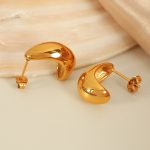 INSC Hoop Earrings Simple Versatile 18K Stainless Steel Smooth Short Stout Hollow Female Accessories