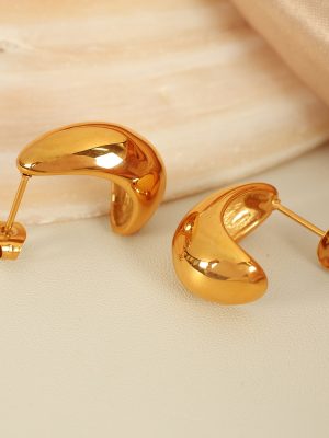 INSC Hoop Earrings Simple Versatile 18K Stainless Steel Smooth Short Stout Hollow Female Accessories