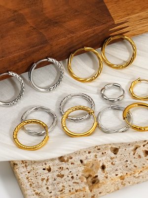 Stainless Steel Vacuum Plating Mesh Bamboo Joint Earring Ear Clip Female Advanced Ear Ring
