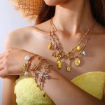 Vintage Seaside DIY Freshwater Pearl Pendant Bracelet Stainless Steel 18K Gold Plating Ceramic Necklace for Women