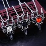 Ornament Creative Double Dragon Sword Black Onyx Pendant Stainless Steel Necklace Retro Men