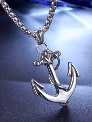 Boat Anchor Rudder Cross Pearl Chain Necklace Stainless Steel Retro Pendant Ornaments