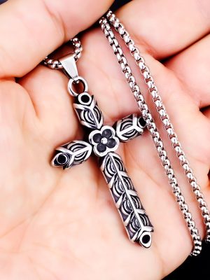 2026 New Arrival Viking Cross Flower Men's Pendant Stainless Steel Necklace Hip Hop Hippop