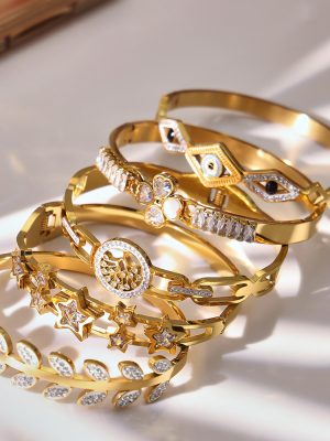 Luxury 5A Zircon Ring Buckle Bracelet Combination Four-Leaf Clover Wheat Full Diamond Bracelet Jewelry