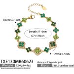color: TXE130-Green Color Zircon Gold Bracelet -17+5cm