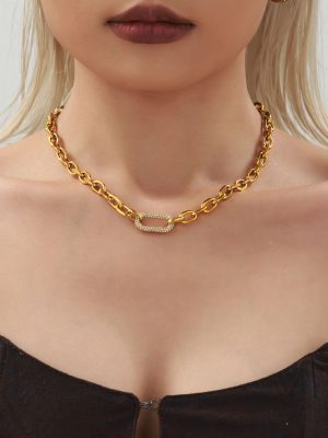 INS Simple O-Shaped Chain Inlaid Zircon Necklace, Bracelet Set Stainless Steel Plated 18K Real Gold Casting Jewelry