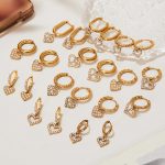 Exquisite Hollow Love Pendant Batch Flower Ear Clip Environmental Protection Stainless Steel Full Diamond Peach Heart Earrings