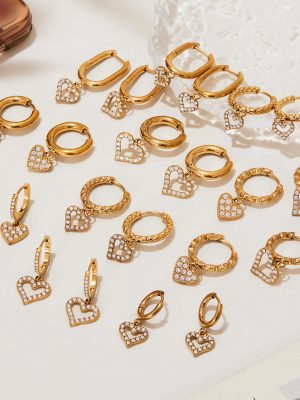 Exquisite Hollow Love Pendant Batch Flower Ear Clip Environmental Protection Stainless Steel Full Diamond Peach Heart Earrings